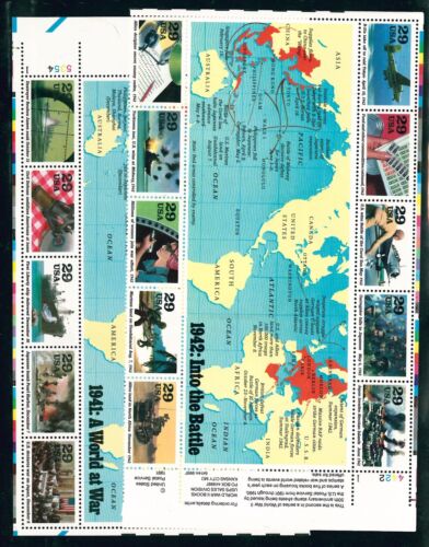 US Scott # 2559, 2697, 2765, 2838, 2981 / WW II Complete Panes MNH - Picture 2 of 3