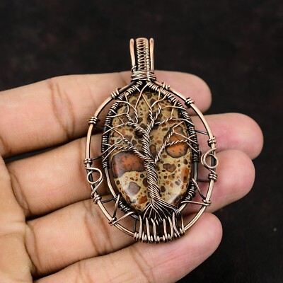 Asteroid Jasper Copper Gift For Love Wire Wrapped Tree Of Life Pendant 2.8''