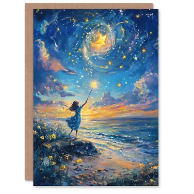 ARTERY8 Wish Upon A Star Magical Sky Beach Fantasy Art Birthday Greeting Card