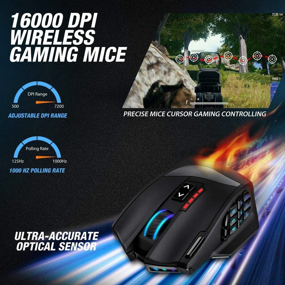 UtechSmart Venus Pro RGB Wireless MMO Gaming Mouse, 16,000 DPI classic black - Image 2 of 4