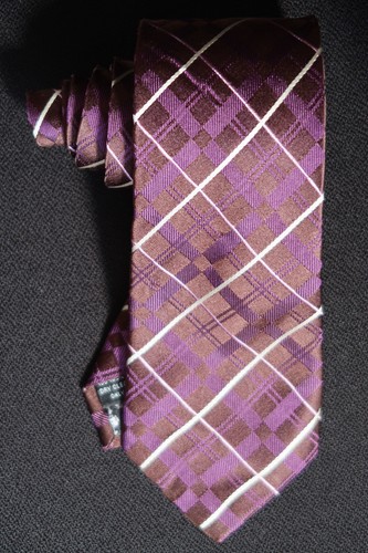 ST GEORGE BY DUFFER SILK TIE PURPLE BROWN AND CREAM CHECK A DESIGNER IDEA BEAUTY - Picture 4 of 6