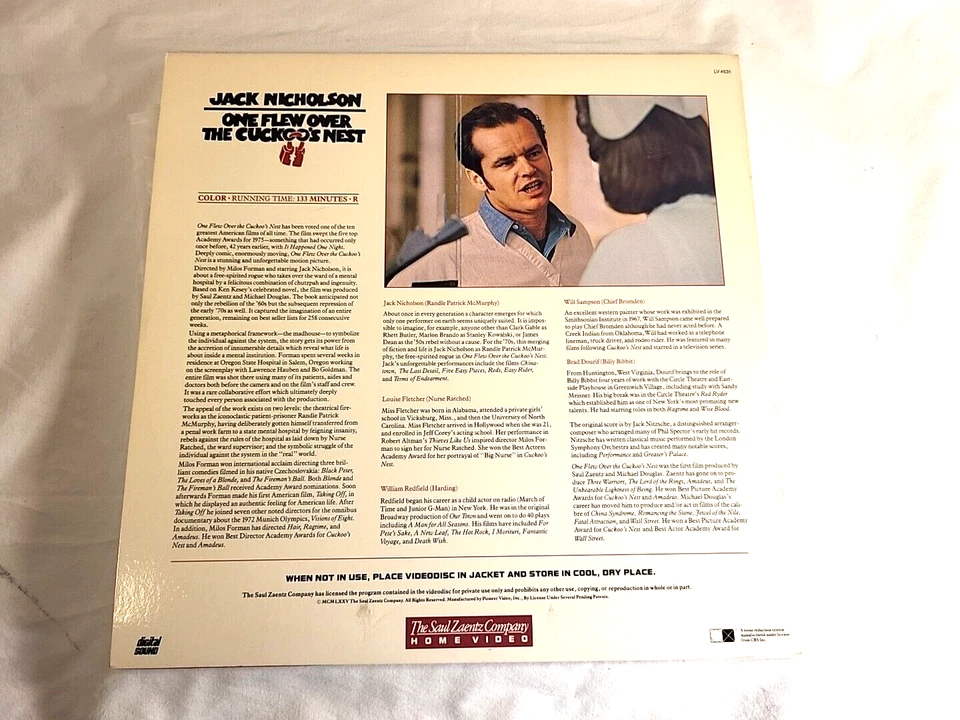 ONE FLEW OVER THE CUCKOO'S NEST / Laserdisc / **Like New** / Jack Nicholson Foto 3 de 4
