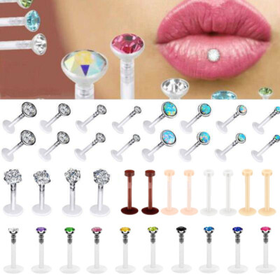 4-10PCS Clear Cartilage Earring 16G Clear Acrylic Labret Ring Lip Studs Retainer