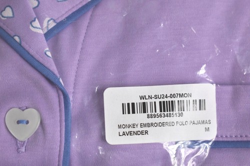 New Roller Rabbit Monkey Embroidered Polo PJ Pajama Shorts Shirt Lavender M - Picture 7 of 7
