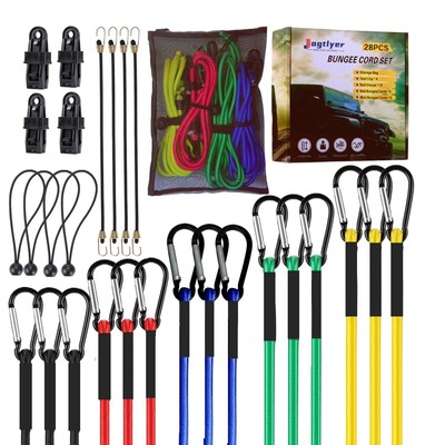 Bungee Cords with Hookset 28pcs Heavy Duty Outdoor Roll Bungie Cord Bundle wi...