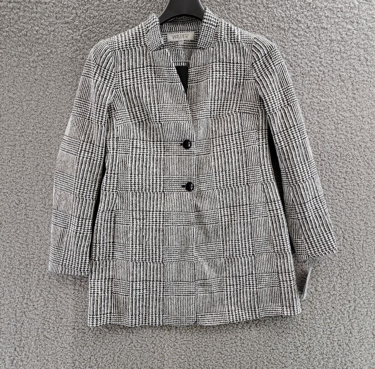 Kasper Petites Houndstooth-Plaid Longline Blazer Women's 2P Black