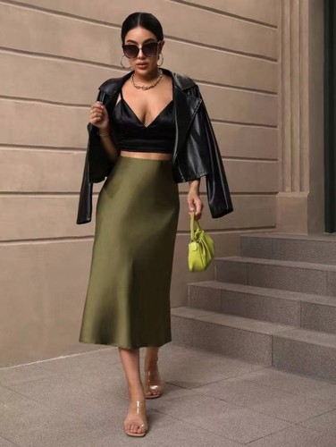 Elegant Ladies Satin Silk A line Skirts Long OL Dress High Zip Waist Party SIZE - Picture 13 of 31