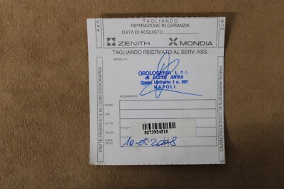 Zenith Mondia Garantie Warranty Guarantee
