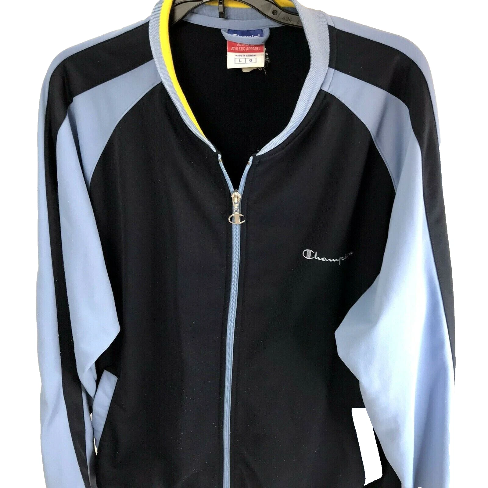 Vintage Champion Track Jacket Embroidered Logo Athletic Sport L blue colorblock