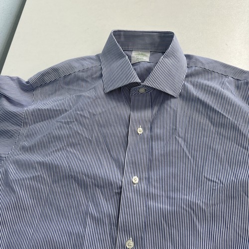 Brooks Brothers 1818 Milano Blue/White stripe mens shirt (Wear on collar) 16-4/5 - Picture 5 of 16