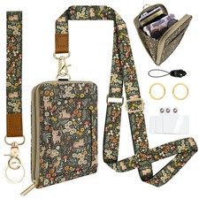 Lanyard Wallet with Id Badge Holder, Black Cat Floral RFID Women Keychain Wri...