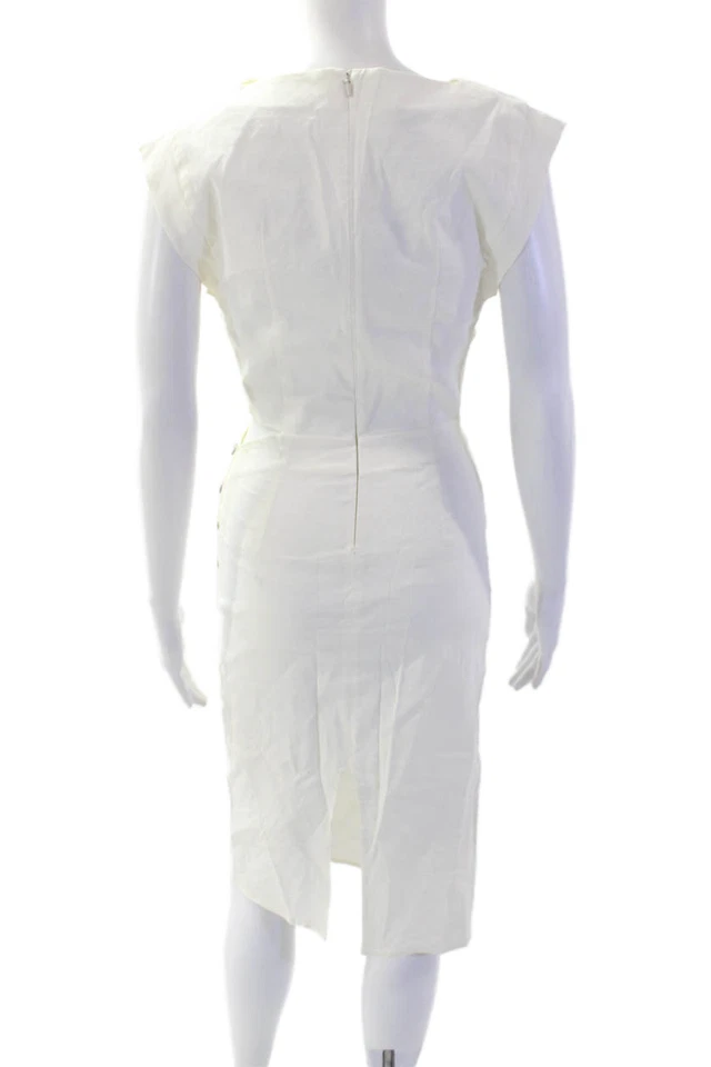 Vestido lápiz ceñido al cuerpo Pinko para mujer blanco mezcla de lino cuello redondo talla 2 Foto 3 de 4