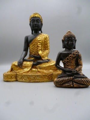 2   Buddhas -Sitzend-meditierend-Statue -Feng Shui  20 cm   + 12 cm   Polyresin
