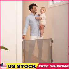 Retractable Baby Gate Kids & Pets 55in Wide Durable Easy One Hand Operation New