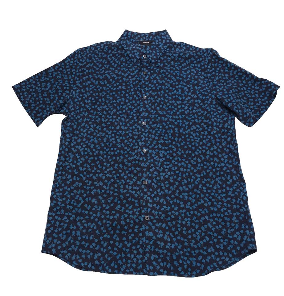 $195 THEORY Irving STSLV Балтийский синий цветочный коротким рукавом рубашка мужская размер XL - Изображение 2 из 4