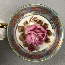Taza de té Royal Sealy China verde azulado lustre con patas Japón de colección años 40 rosa sin platillo