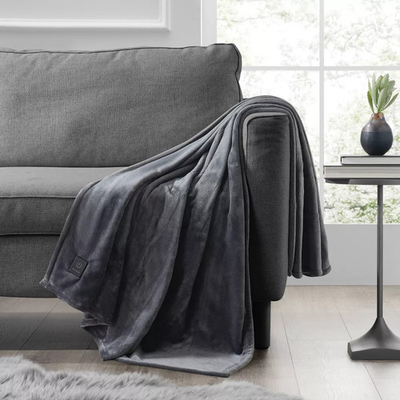 #ad #ad Brookstone Heated Solid Plush Throw Gray $15.29