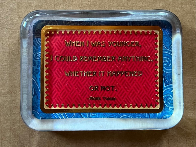Vintage Mark Twain Quote Glass Paperweight w/Embossed Gold Foil, 3"x3/4"x4 1/8"
