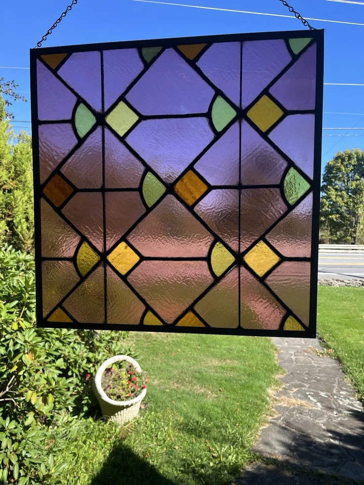ANTIQUE ABSTRACT STAINED GLASS WINDOW, Pittsburgh PA church 1900 - Image 2 of 4