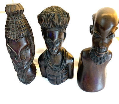 Vintage afrikanische Holzschnitzerei, 3 Halbfiguren Männer, für das Alter guter Zustand