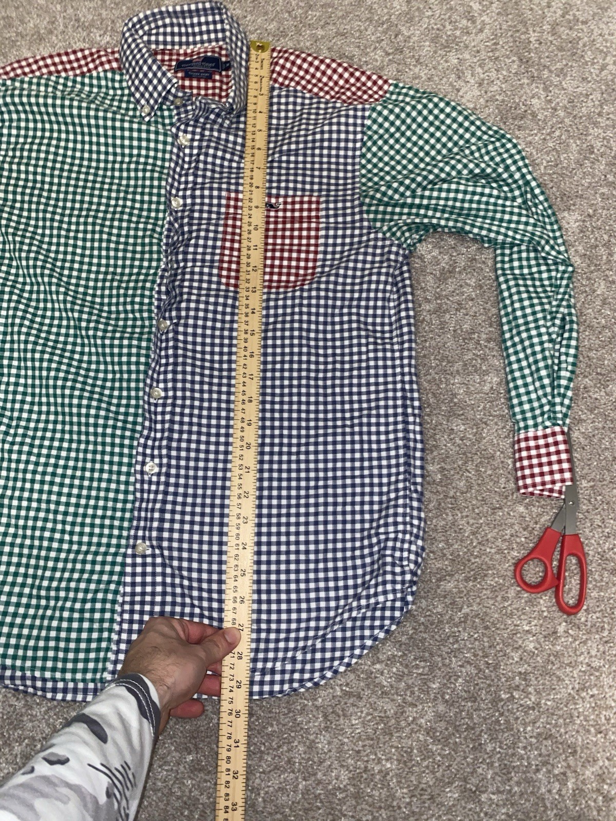 Vineyard Vines Tucker Patch Work Plaid Shirt Red/… - image 5