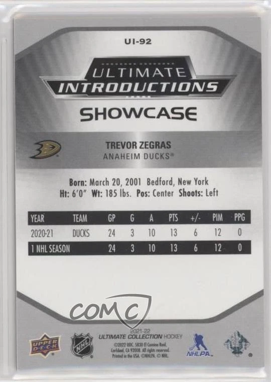 2021 Ultimate Collection Introductions Showcase Gold /49 Trevor Zegras Rookie RC - Image 2 of 2