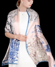 100% Silk mulberry Scarf Women neckerchief Shawl Wrap Floral blue pink MY193-1
