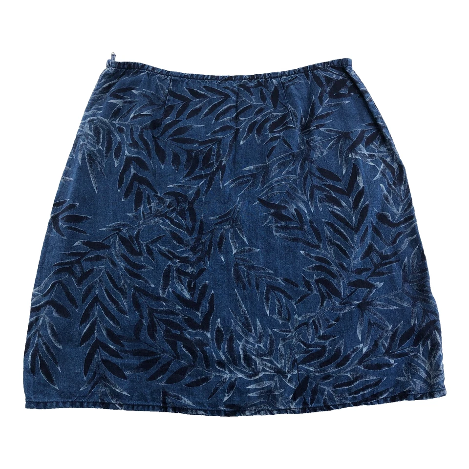 Tommy Bahama Mujer Línea A Lino Falda Talla 4 Azul Estampado Hoja Cremallera Lateral Foto 4 de 4