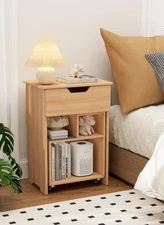 Night Stand Farmhouse Nightstand with Drawers Wooden Bedside Table with Rolli...