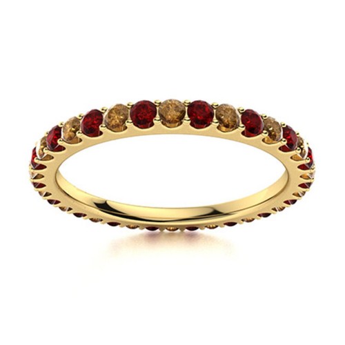 2MM Round Garnet & Smoky Quartz 925 Sterling Silver Gold Plated Eternity Ring