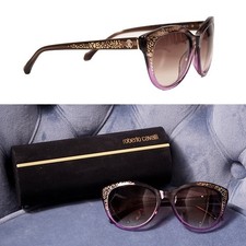 NEW 345 ROBERTO CAVALLI Purple GOLD RC LOGO LEOPARD Oversize Cat Eye SUNGLASSES