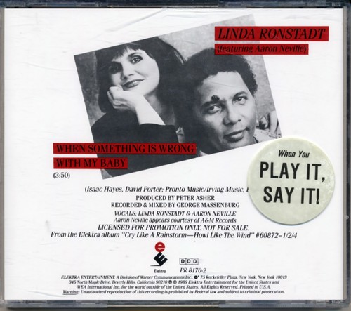 Linda Ronstadt-Neville-When Something Is Wrong With My Baby-Elektra PR 8170-DJCD - Imagen 2 de 2