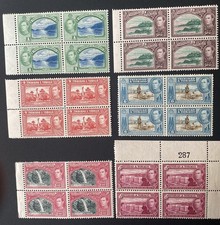 TRINIDAD & TOBAGO KGV1 1938-44: 6 mint blocks of 4 inc 1c, 3c, 4c, 5c, 6c & 60c
