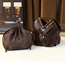 Luxury Woven Brown Handbag Designer Style Top Handle Basket Bag with Pouch