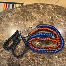 Set Of 2 Dog Double Braided Heavy Duty Durable Collar Leash 65in Long , xl-xxl