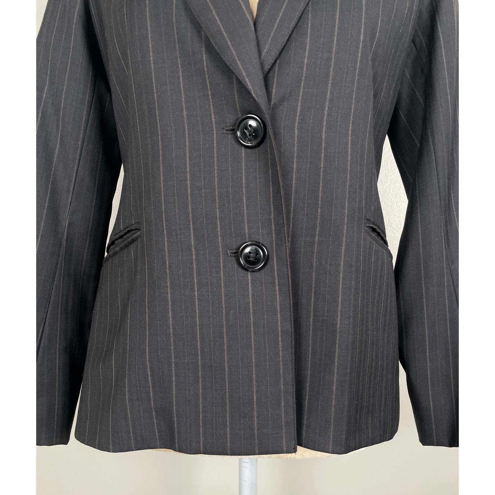 Lafayette 148 Wool Blazer Dark Gray Women’s 4 Petite Pinstripe Detail Office