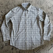 Mizzen + Main Shirt Mens Large Trim Fit Stretch Button Down Checkered Blue Green