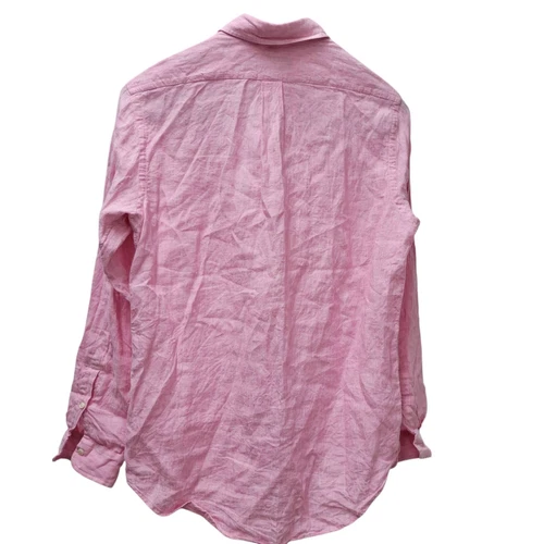 Ralph Lauren Men's Pink Linen Long-Sleeves Shirt Pink Logo Size Medium Excellent - Picture 4 of 7