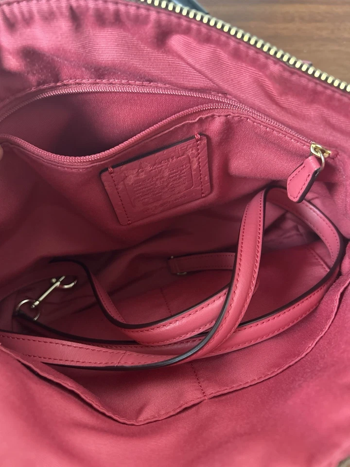 COACH F58283 Small Kelsey Pink Leather & Khaki Canvas Purse Bag w/Zipper Read - Image 3 of 4