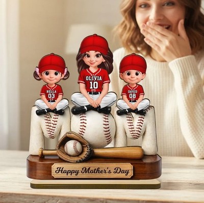 2D FLAT_Best Baseball Mom Ever - Personalized 2-Layered Wooden Plaque -