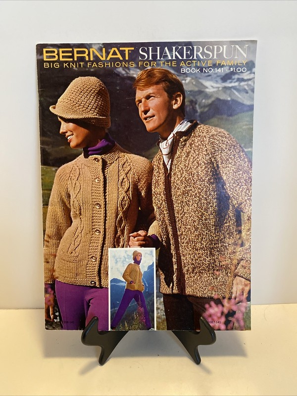 1966 Big Knit Fashions Active family Bernat SHAKERSPUN book 141 rare patterns