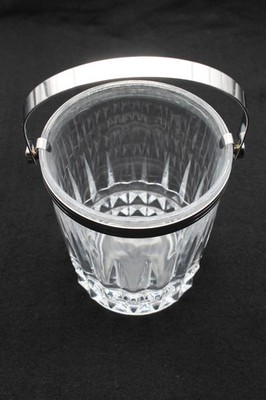 Vintage Cristal D'Arques France Crystal Ice Bucket Stamped Silver Handle 1970s