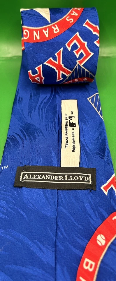 Corbata de béisbol vintage 1993 Ralph Marlin Texas Rangers MLB usada en excelente estado Foto 3 de 3