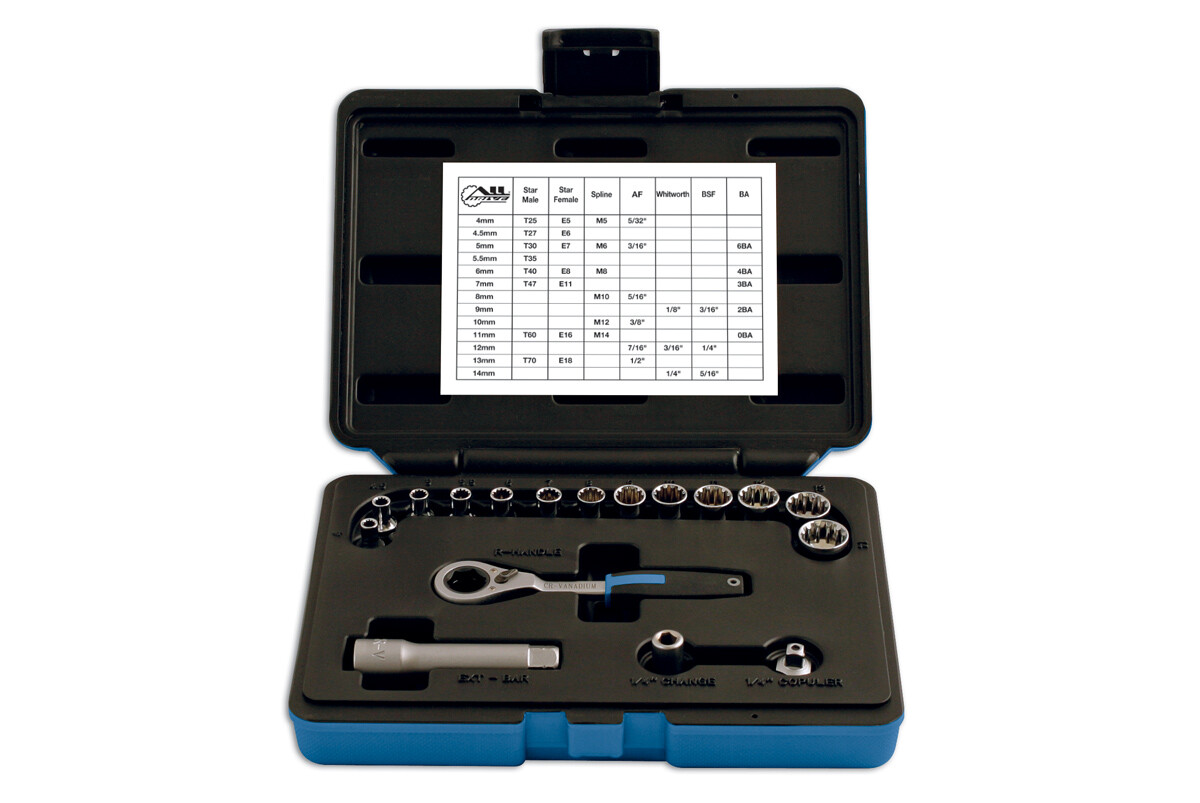 Laser 5012 Alldrive Stecknüssesatz – 13 Stecknüsse, 1/4 Zoll, Mit Go-Through-Funktion, Chrome Vanadium