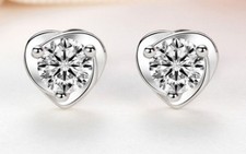 Girl / Women 925 Sterling Silver Sparkling Cubic Zircon Heart Love Stud Earring