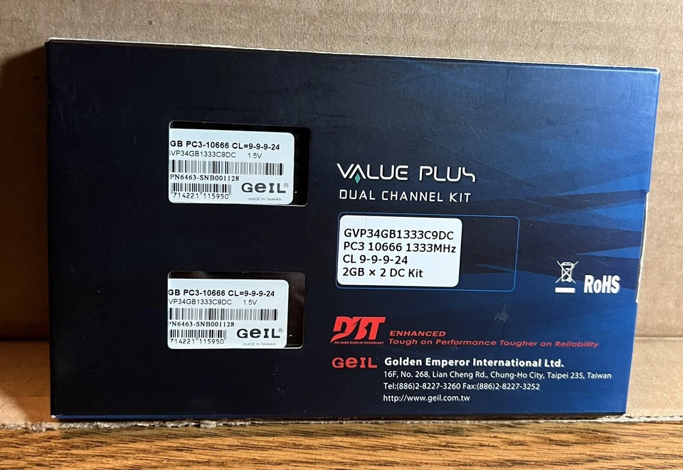 Geil Value PLUS PC3-10666 1333 MHz  DDR3 Performance Memory 2GB x 2 DC KIT - Image 2 of 2