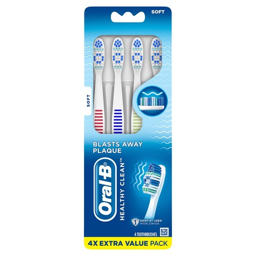Oral-B Healthy Clean Zahnbürsten, sprengt Plaque weg, weich, 4 Stück, für Erwachsene