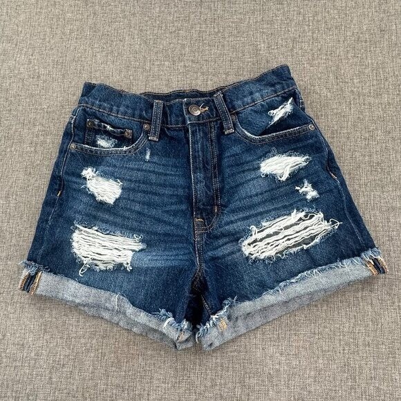 Aeropostale Cuffed Curvy Mom Jean Shorts Ripped Distressed High