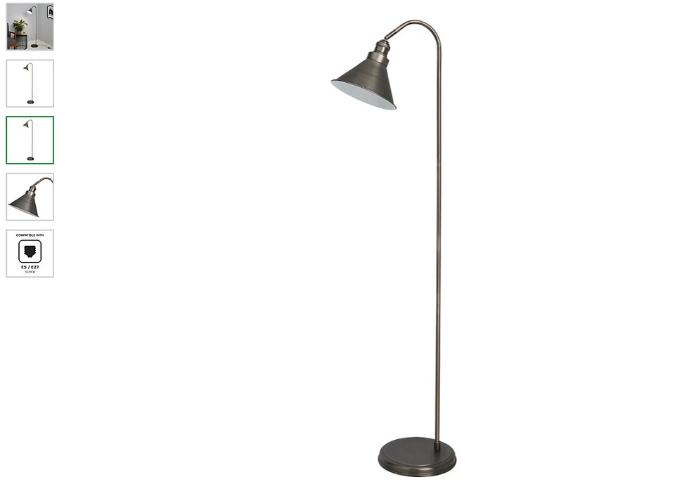 Didsbury Smooth Pewter Floor Lamp Grey Metal Soft Industrial Feel - Image 2 of 4
