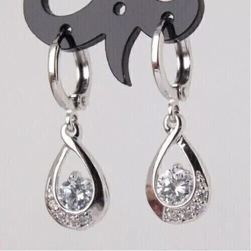 2Ct Round Lab Created Moissanite Drop & Dangle Earrings 14K White Gold Plated - Picture 1 of 9
